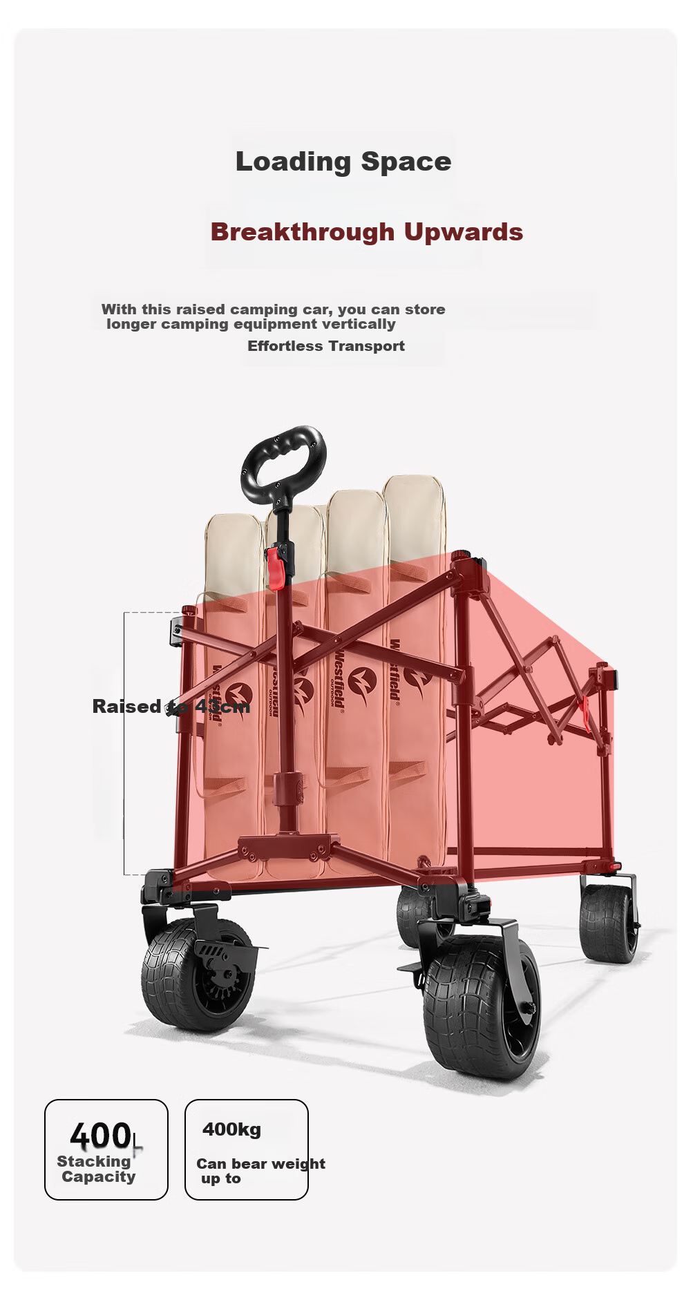 Westfieldoutdoor, My Flying Lingxiao Push-Up Heightened Folding Camping Cart, Outdoor Camping Cart, Stroller, Grocery Shopping Cart, Pet Cart, Picnic Trailer 2