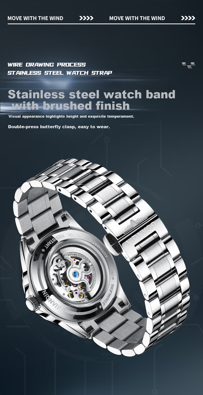 GUANQIN Men's Mechanical Watch, Swiss Certified Fully Automatic Skeleton Trendy Men's Watch, Fireworks Series Strong Luminous Famous Watch 16