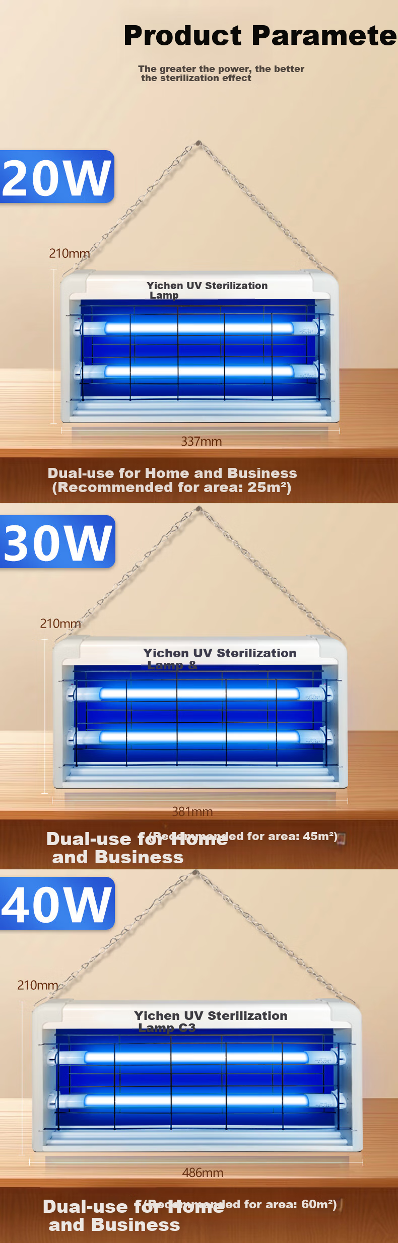 Yichen Suspended UV Disinfection Lamp, Factory Sterilization Light, Canteen Deodorizing And Mite-Removing Lamp, Home Ozone UV Tube Light 17