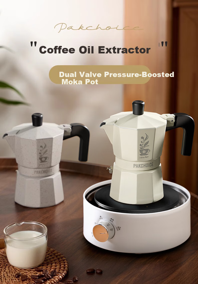 TEOTM Moka Pot with Dual Valves, Home Italian-Style Dual-Valve Moka Pot, Small Electric Ceramic Stove Pour-Over Coffee Maker Set 1