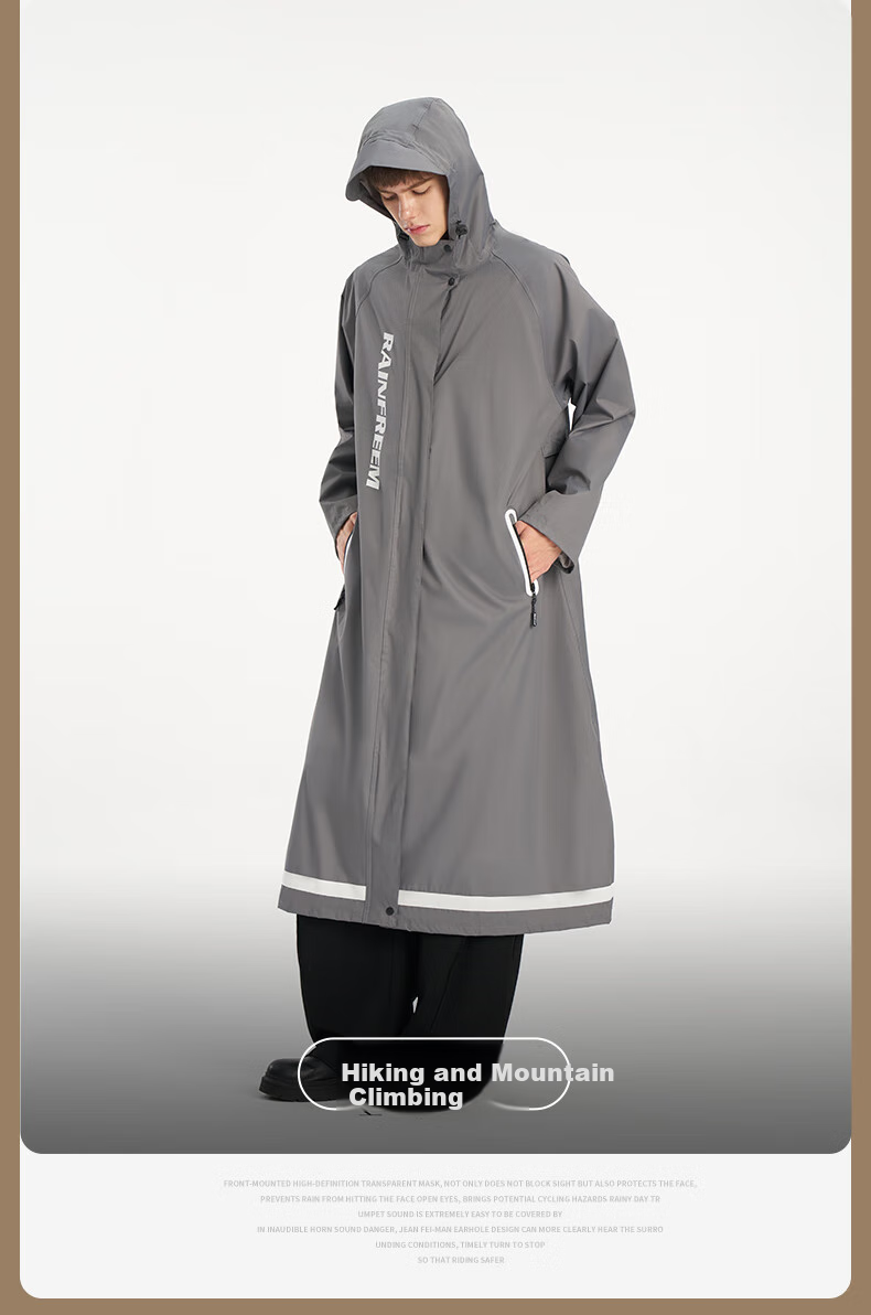 Qinfeimanyuyi Electric Scooter Raincoat, Long One-Piece Full-Body Raincoat for Riders, Storm Protection, Gray, 4XL 10