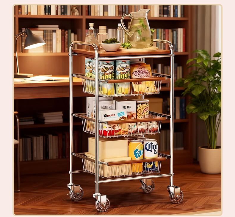 Yaoying Vintage Small Trolley Storage Rack Snack Organizer Kitchen Floor Multi-Layer Storage Rack YZ08 Black Wheels 4 Layers 6 Baskets 1