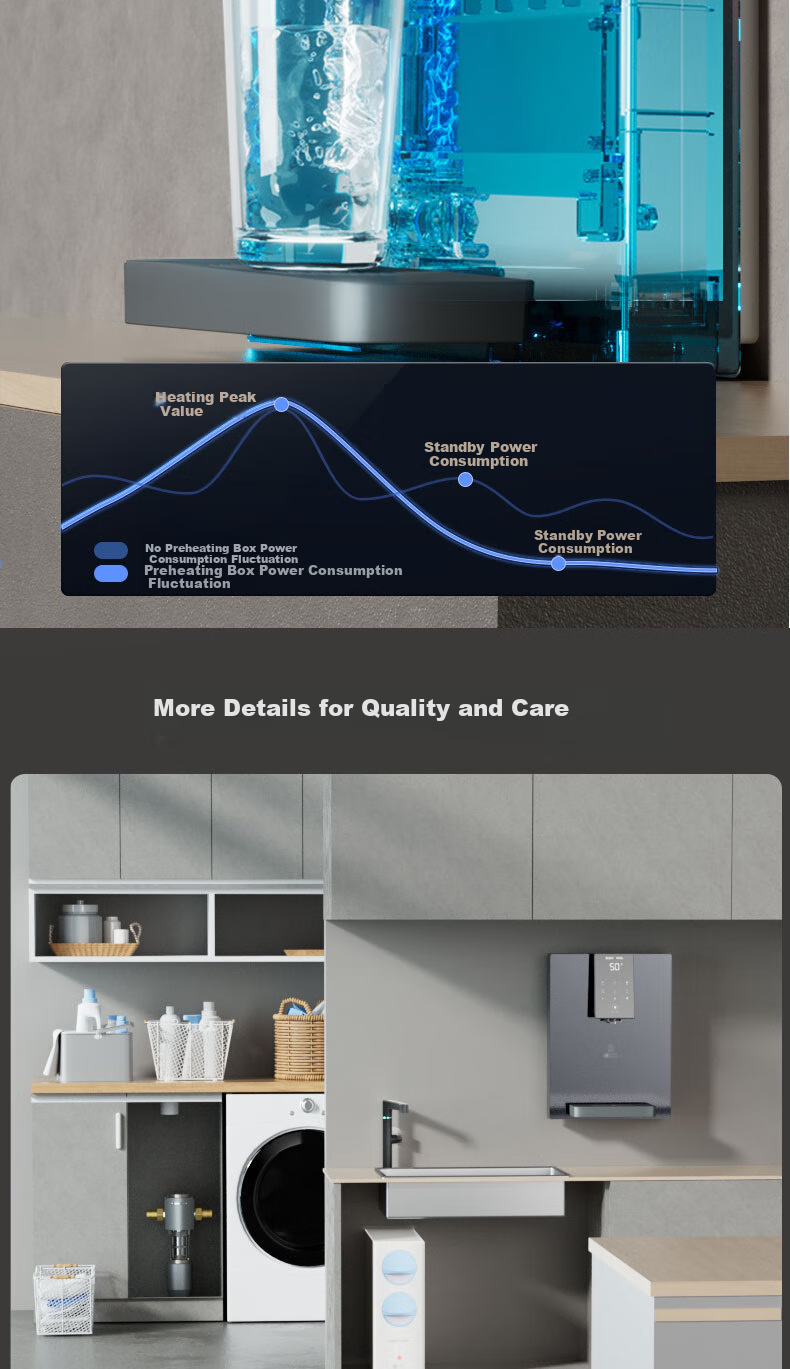 Anjier Wall-Mounted Water Dispenser, Ultra-Thin Design, Six Temperature Settings, Quantitative Water Extraction, Hot And Cold Drinking Machine, Integrated Heating System, Y3611BK-G Gray Color 12