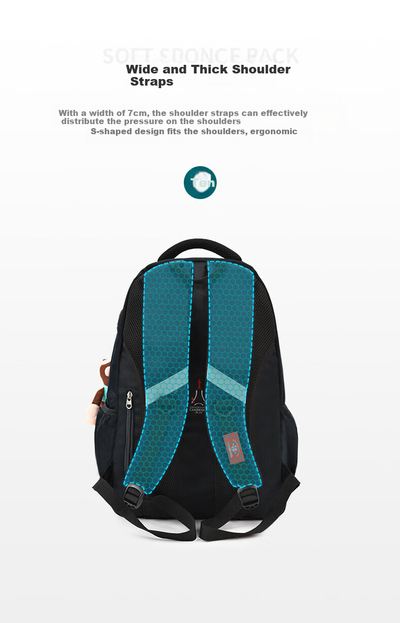 UNIVERSITY OF CAMBRIDGE Large Capacity Middle School Backpack for Boys And Girls, Multifunctional High School Backpack CA203 Black 7