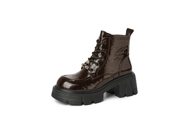 DAPHNE Women's Petite Thick-Soled Martin Boots with Fleece Lining, Lightweight British Style Fashion Versatile Ankle Boots, Brown, Size 36 10