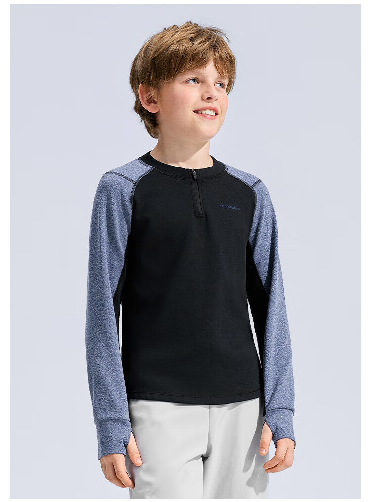 MoodyTiger Boys' Long Sleeve T-Shirt Moisture-Wicking Breathable Winter 2025 New Kids' Warm Stretch Half-Zip Sportswear 1