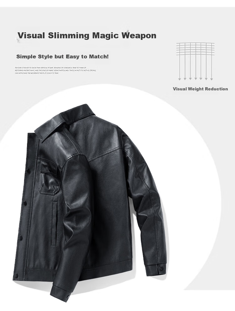 MiiOW Men's Jacket, Spring And Autumn Business Casual Outerwear, PU Leather Coat, Fashionable Trendy Jacket, Black, 3XL 4