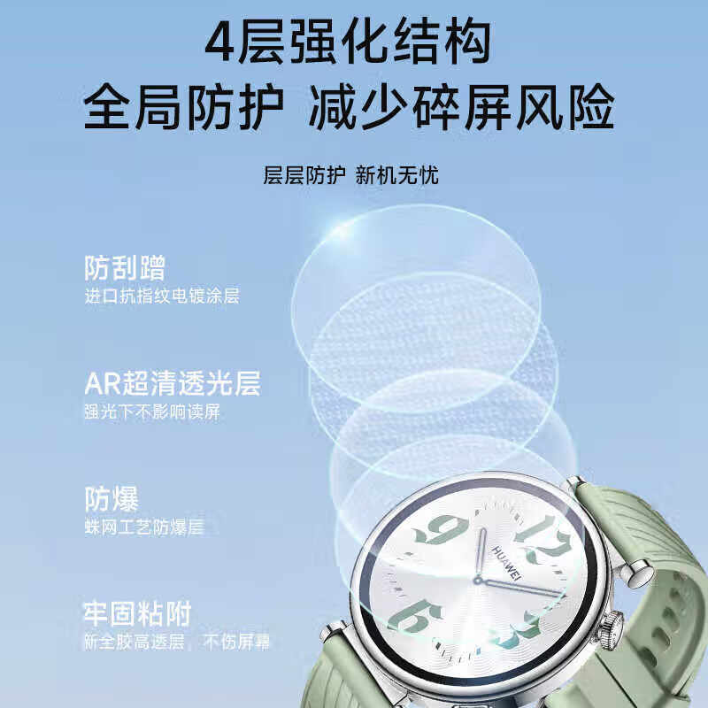 BIAZE Dust-Free Instant Adhesive Screen Protector for Huawei Watch GT6, Full Coverage Tempered Glass Film BM47-46mm, 2-Pack