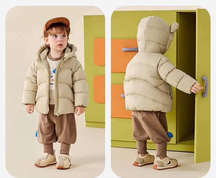 Minibala Kids Unisex Puff Down Jacket with Bear Windproof Hood Winter 2025 New Year Outfit 3