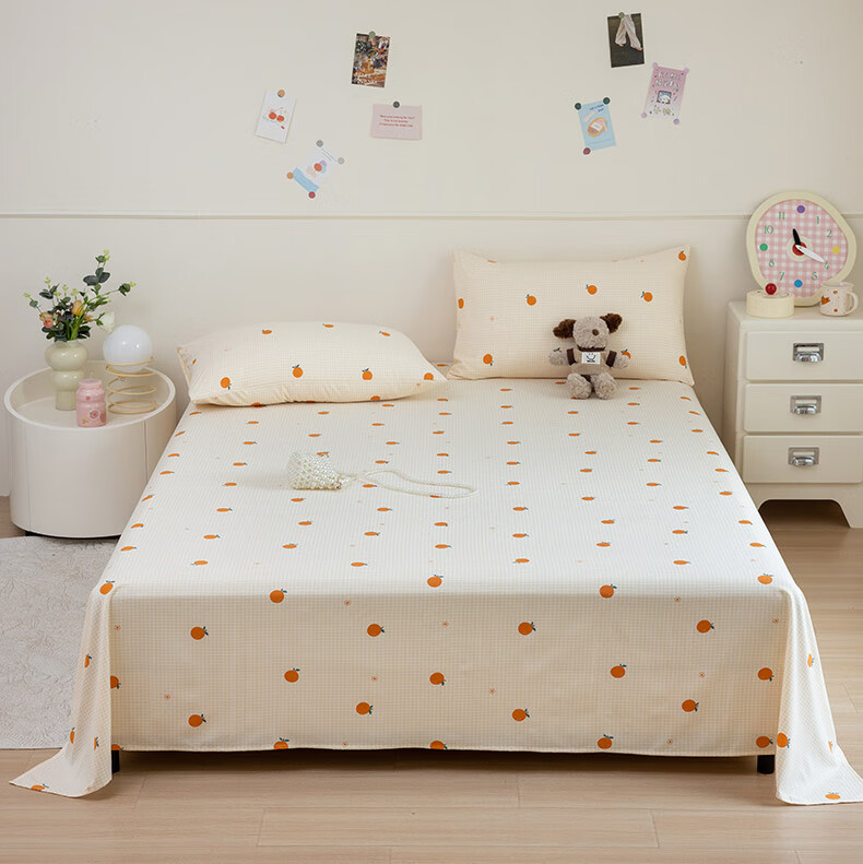 KING SHORE Brushed Cotton Sheet 7A Antibacterial Thickened Naked Sleep Bed Sheet Dormitory Student Single 160*230cm Sweet Orange 12
