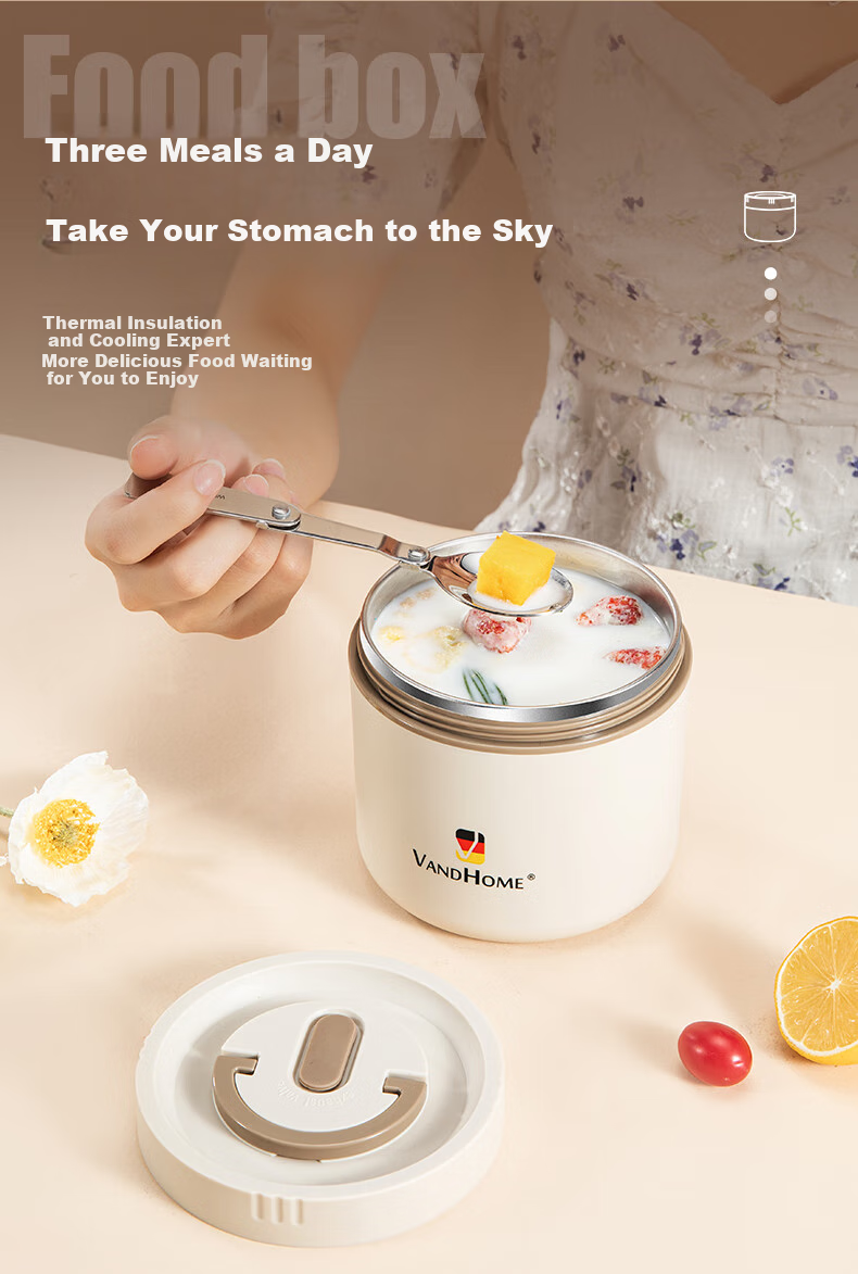 WORTHBUY 316 Stainless Steel Lunch Box with Lid and Spoon, Sealed Milk Breakfast Oatmeal Cup, Soy Milk Porridge Cup, Portable Soup Container, Yellow, Tall 5