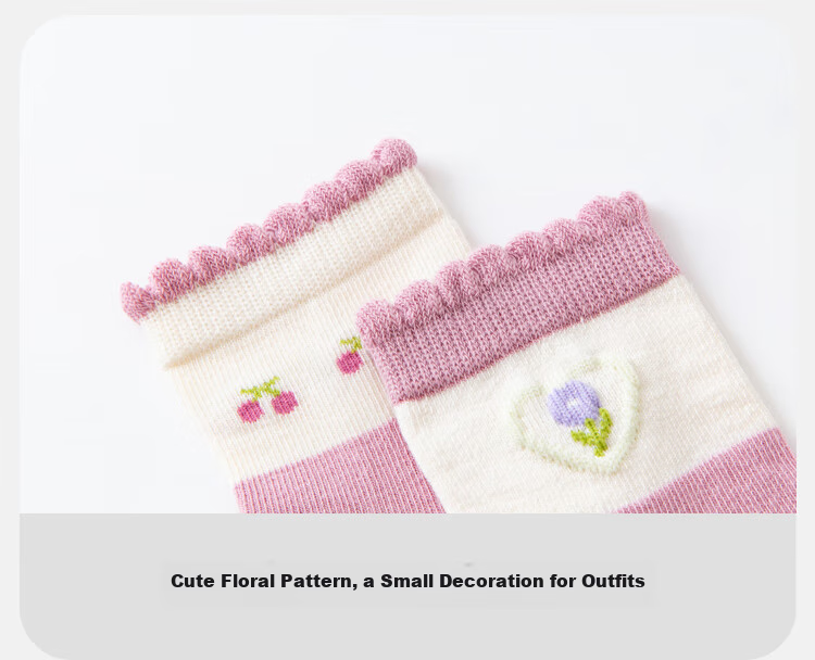 Minibala Winter New Girls' Cotton Stretch Breathable Floral Socks, Baby Warm Socks [2 Pairs] 5
