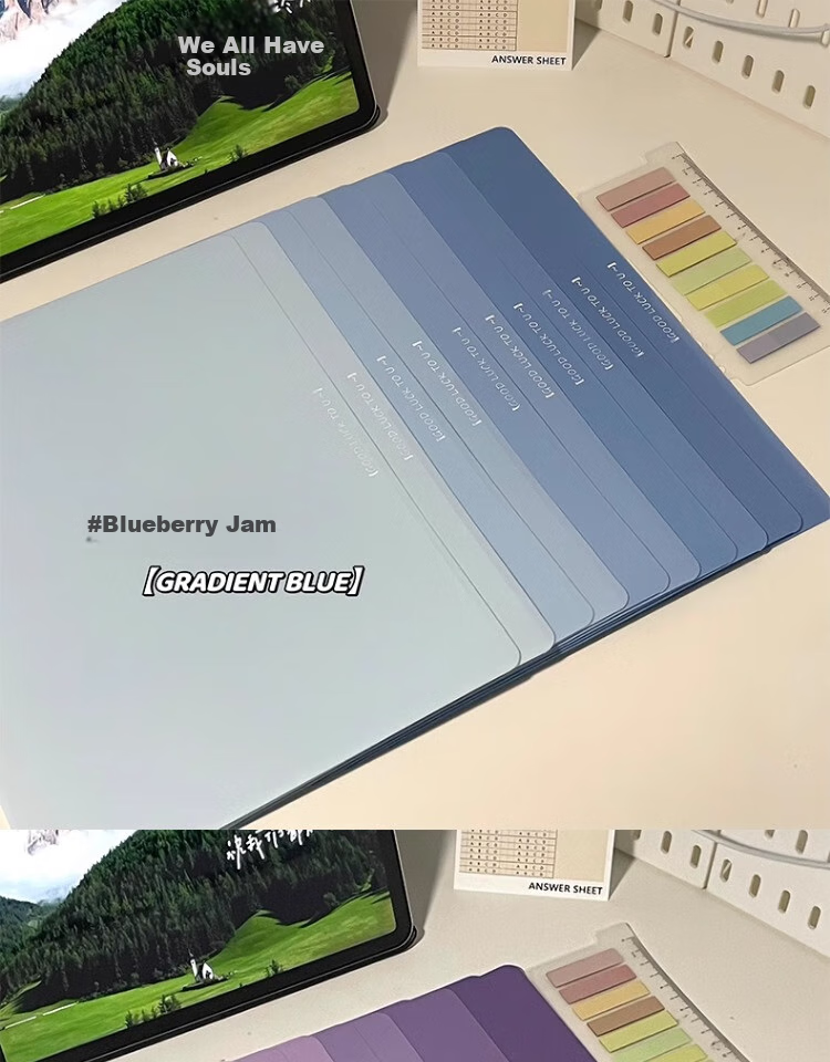 Shaonianban File Folder, Two-Page Document Organizer, Office Stationery, A4 Gradient L-Shaped Exam Paper Storage Bag, Waterproof Single Sheet Exam Paper Folder, Storage Folder, Resume Protective Cover, Blue, Pack of 5 23