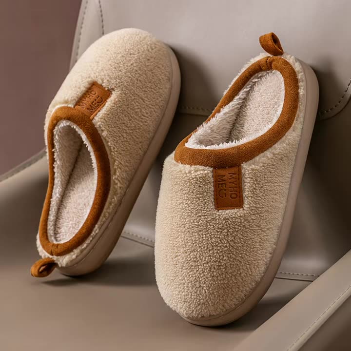 Guoluofi Winter Lamb Wool Cotton Slippers Women Home Non-Slip Plush Fleece Warm Cotton Slippers Men Khaki 40-41