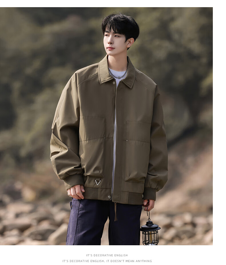 Foss Phil Men's Jacket, Spring And Autumn Casual Loose Fit, Japanese Retro Simple Solid Color Coat for Men, 2510 Amber Black 2XL 2