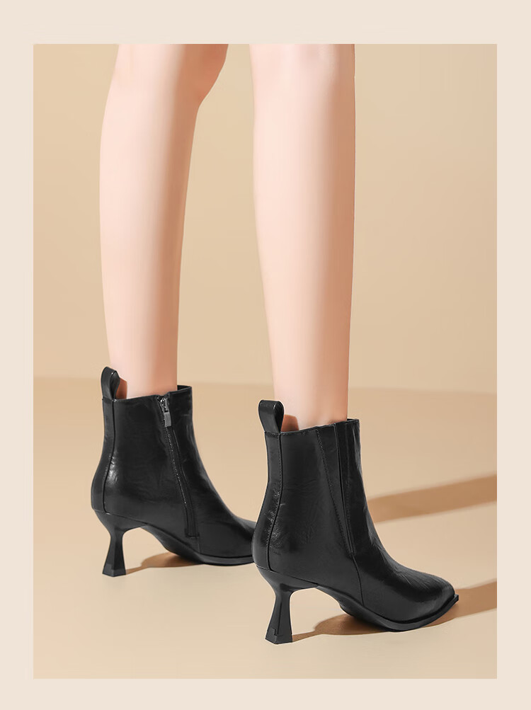 ZHR Women's Winter Vintage Elegant High Heel Thin Heel Ankle Boots Pointed Toe Height Increasing Boots BQ150A Black Size 34 2