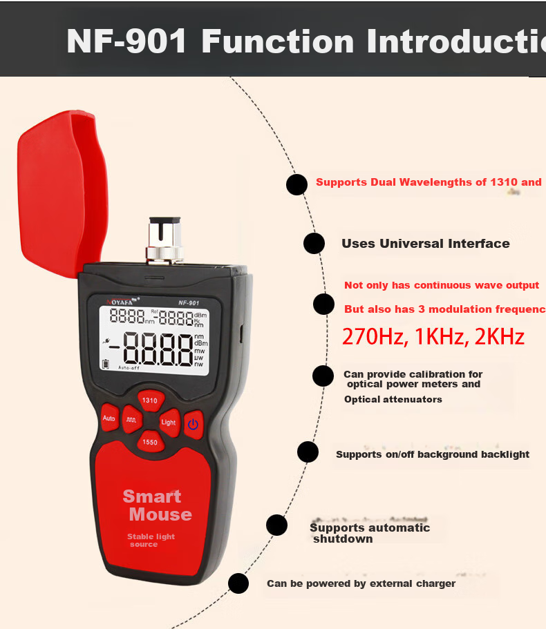 Jingmingshu NF-919 Multifunctional Fiber Optic Tester, Optical Power Meter, Light Source, Red Light Can Measure Communication Network, Telecom Network, Cable TV Fiber Optic Line Engineering Construction Inspection And Maintenance 7