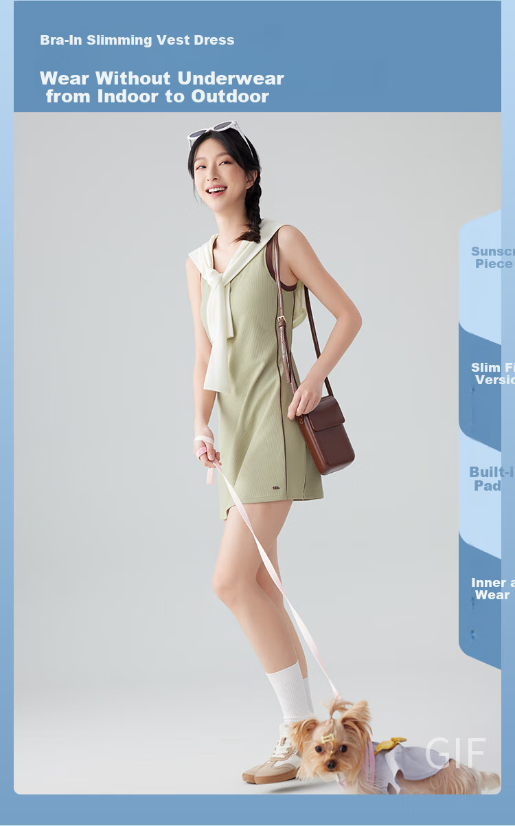 Beneunder Dress with Built-In Bra Pads, Spaghetti Strap Tank Dress, Sun Protection, Versatile Women's Clothing Skirt 3