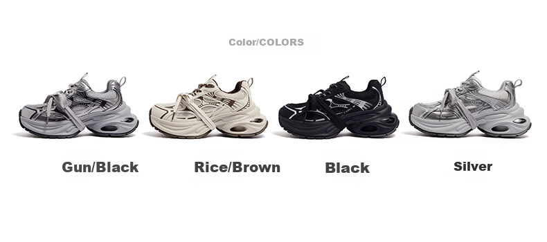 CAMEL Silver Dad Sneakers Women Breathable Mesh Height Increasing Thick Sole Sports Casual Shoes L25A283140 Gun/Black 40 22