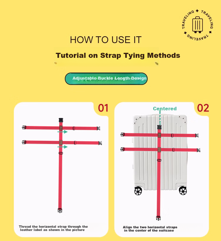 Banzheni Triple Fixed Strap Cross Packing Belt for International Shipping, Luggage Binding Strap, Travel Security Packing Belt with Luggage Tag, Red 21