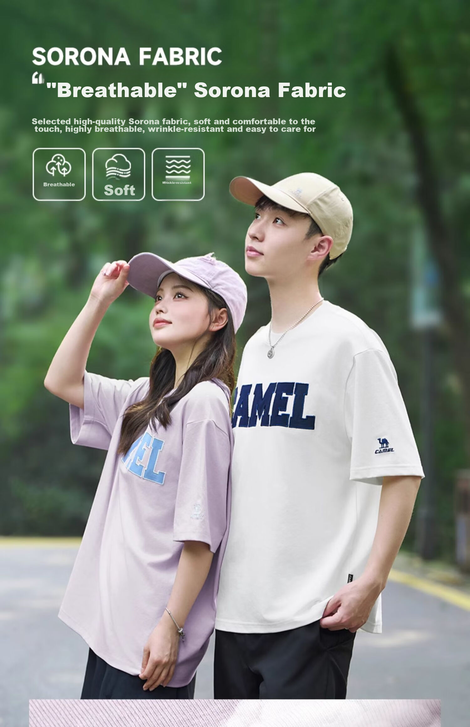 CAMEL Short-Sleeve T-Shirt for Men And Women, Summer New Style Letter Print Trendy Loose Casual Cotton-Feel Top 5