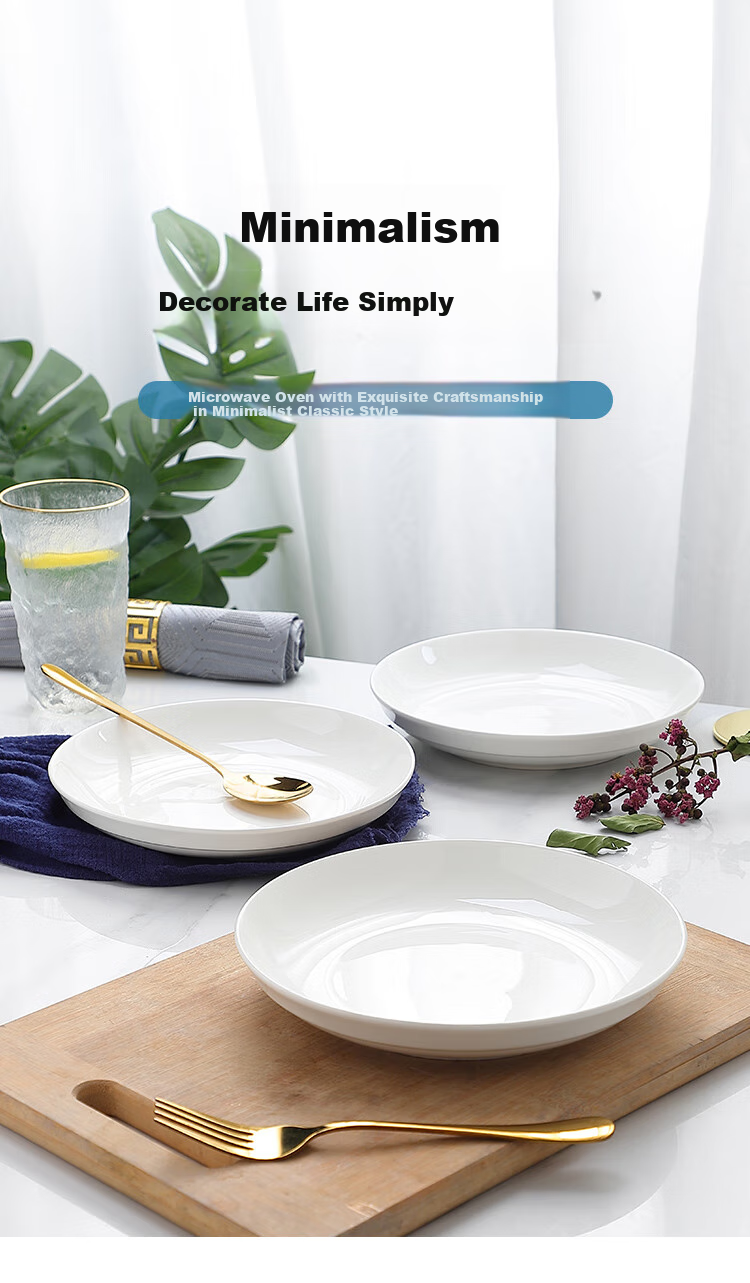 Taixinxing, Set of 4, 8-Inch 20.3cm, Underglaze Ceramic, Household White Porcelain Plates, Deep Dishes for Soup And Food 2