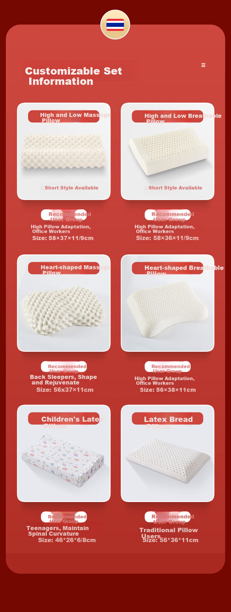 Latex Systems Thailand Original Latex Pillow Core, 94% Content, Wedding Couple Sleep Wave Breathable Pillow, Gift Box Set of Two 11