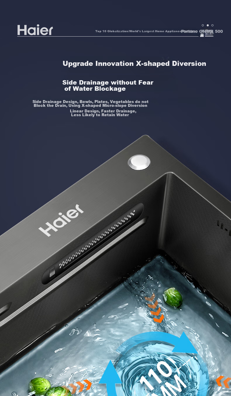 Haier 304 Stainless Steel Sink, Large Single Basin Kitchen Vegetable Washing Sink, Integrated Basin, Single Basin, Soft Rain Waterfall Pool, Bowl Sink, Thickened 9