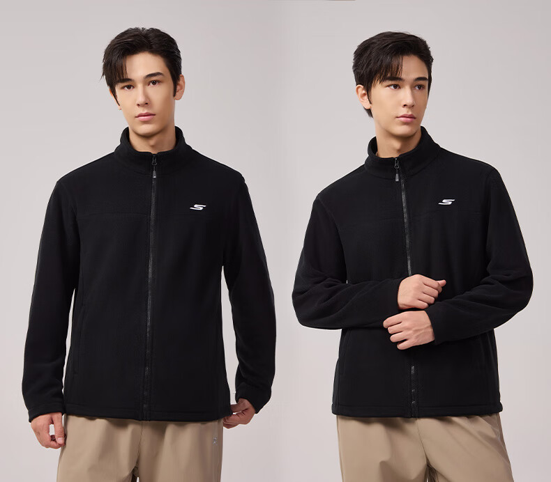Skechers Men's Fleece Jacket 2025 Autumn Winter New Thickened Warm Casual Sports Coat Trendy Versatile Top 1