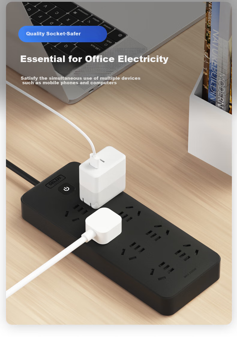 DELIXI National Standard Power Strip/surge Protector/power Bar/extension Cord/extension Strip/power Board 3 Outlets with Master Switch, Total Length 1.8 Meters, Black 7