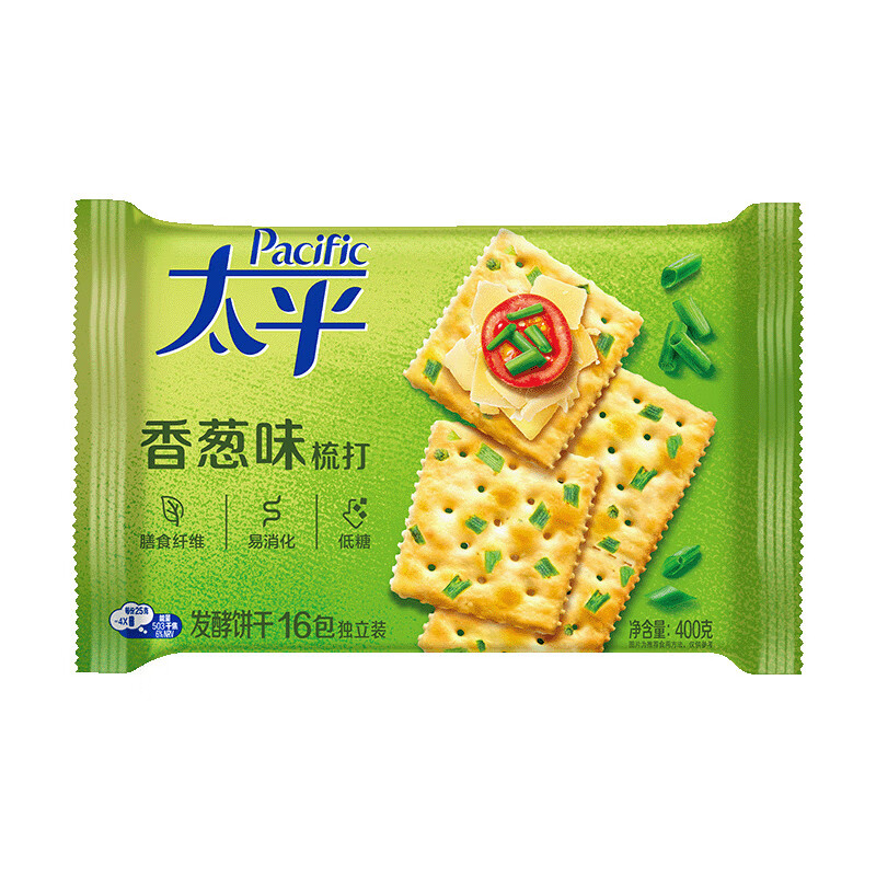太平苏打饼干营养美味香葱味400g易消化含膳食纤维休闲零食早餐下午茶