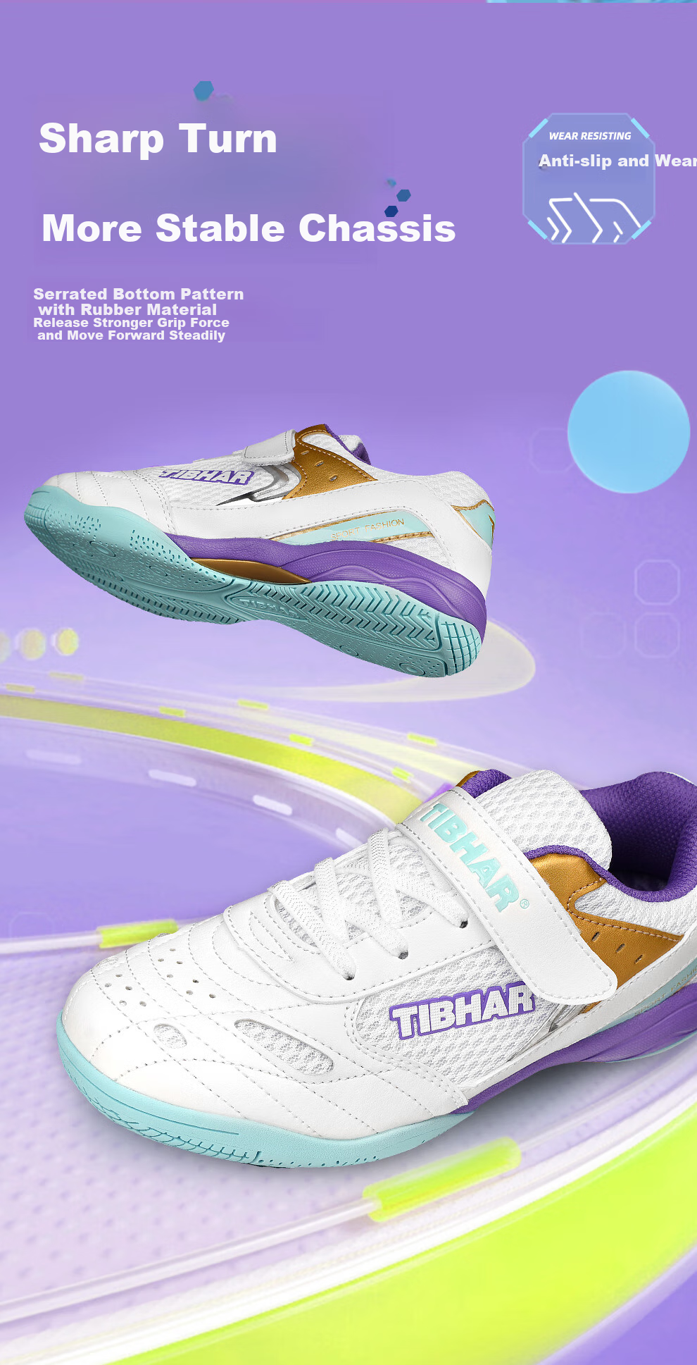TIBHAR Children's Table Tennis Shoes, Boys And Girls Non-Slip Breathable Training Table Tennis Sports Shoes, 01921 White/Purple, Size 37 9