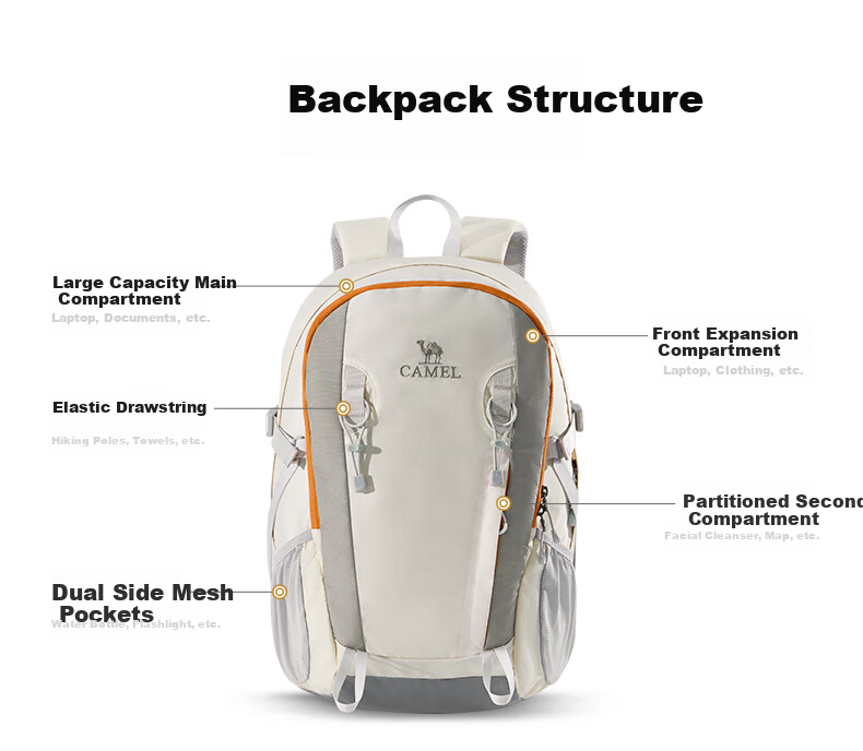 CAMEL Cloud Stream Oxygen Pack, Outdoor Hiking Backpack, Sports Travel Trekking Waterproof Rucksack, Beige 16