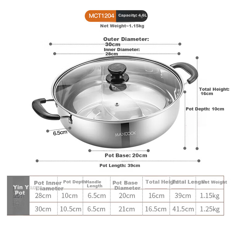 Maxcook 304 Stainless Steel Double-Sided Hot Pot, 32cm with Ladle And Lid, Compatible with Gas And Induction Stoves, MCT1211 4