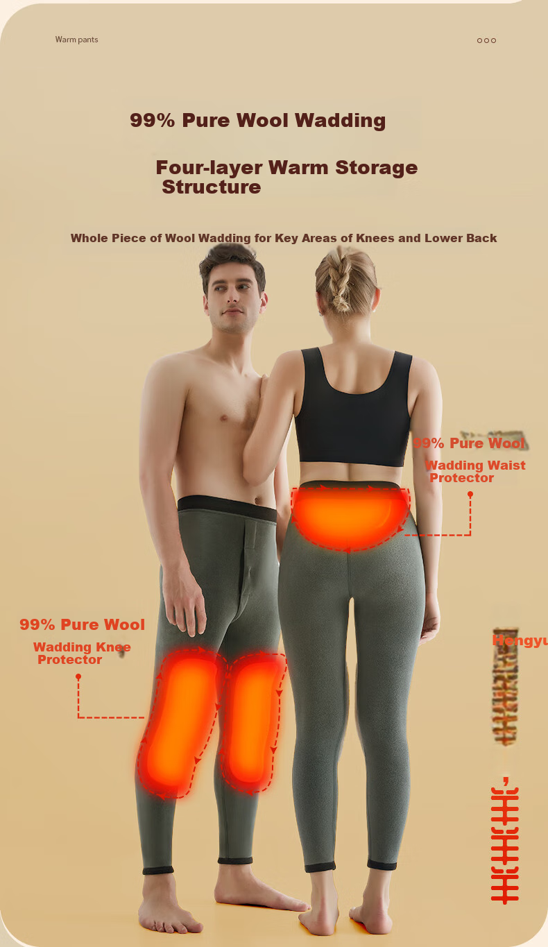 Hengyuanxiang [Winter Bestseller] Thermal Underwear for Men And Women, Wool-Lined Fleece-Lined Thickened Knee And Waist Protection Winter Cold-Resistant Base Layer Cotton Pants 8