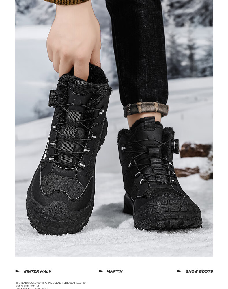 Warrior Men's Snow Boots 2025 Winter New Warm Fleece Thickened Cotton Shoes Black Size 39 10