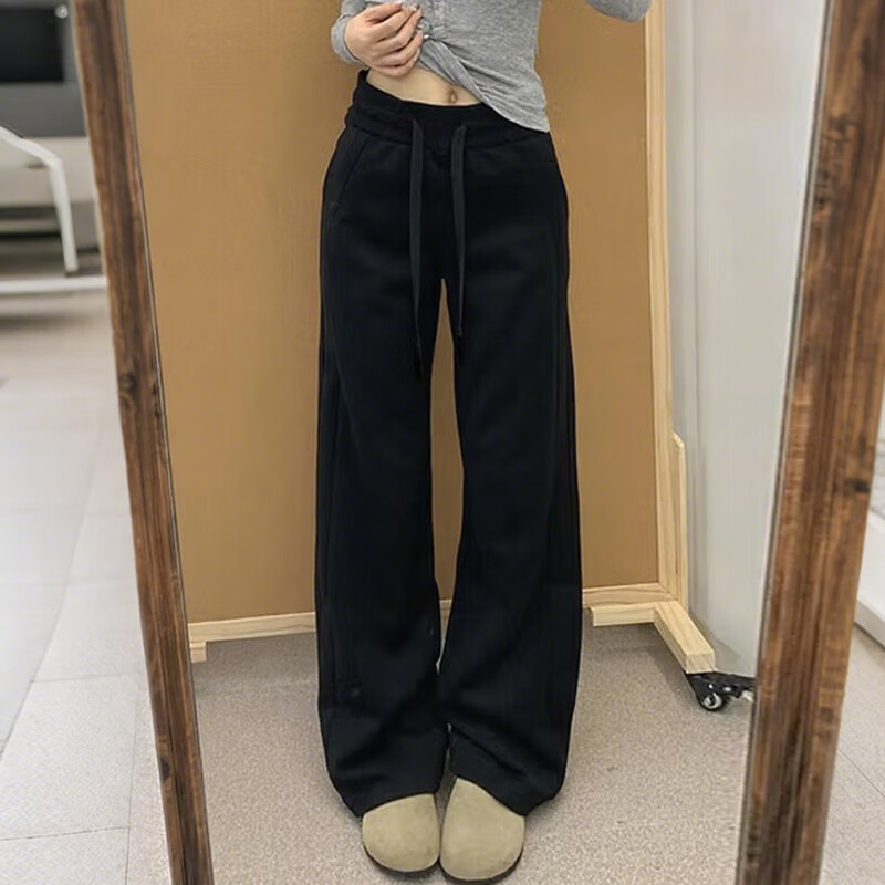 FitonTon Women's Slim Patchwork Straight-Leg Pants 2025 Autumn Winter New High-Waist Slimming Versatile Wide-Leg Sweatpants Casual Pants