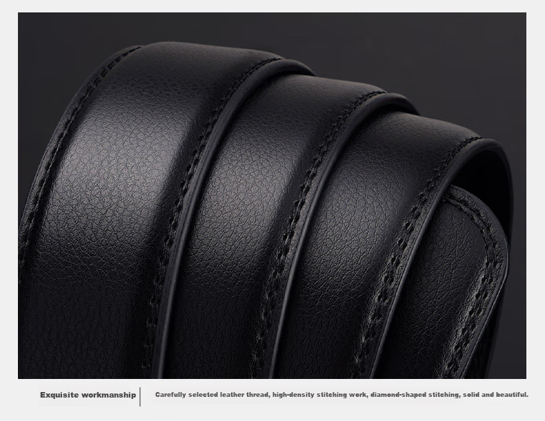 Huili Men's Automatic Buckle Genuine Leather Belt, Business Casual Versatile Denim Waistband for Young And Middle-Aged, Practical Gift 11