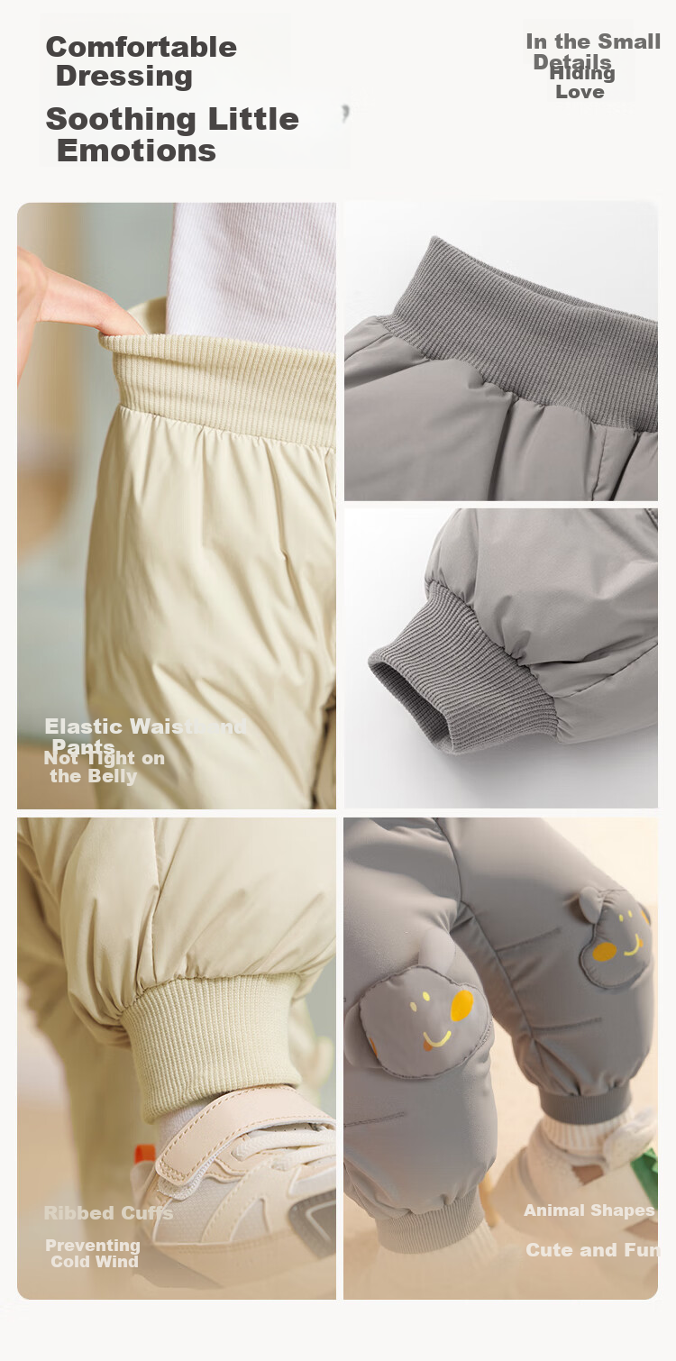 BALABALA Baby down Pants, Children's Long Trousers for Boys And Girls, Winter Wear 2025 New Style, Thickened Warm Joggers, Cute And Trendy 9