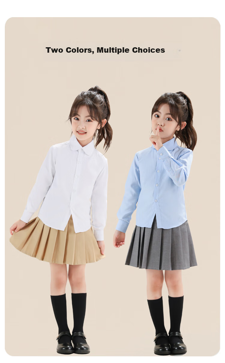 Yinuofang Girls' White Long-Sleeve Round Neck Shirt, Spring And Summer New Style, Student's Day Performance School Uniform, Children's Casual T-Shirt, Loose Fit 8