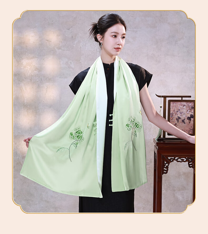 Hangsilk Road Pure Silk Mulberry Silk Scarf [Intangible Cultural Heritage Su Embroidery Pankou] Gift for Elders and Mothers Birthday Women's Day Gold Thread 24