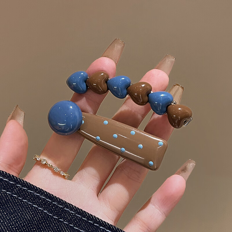 Jiaoxuefei Sea Salt Milk Coffee Heart Side Hair Clips 2 Pieces New Niche Bangs Clip Forehead Fragments Side Hairpin One-Word Clip 4
