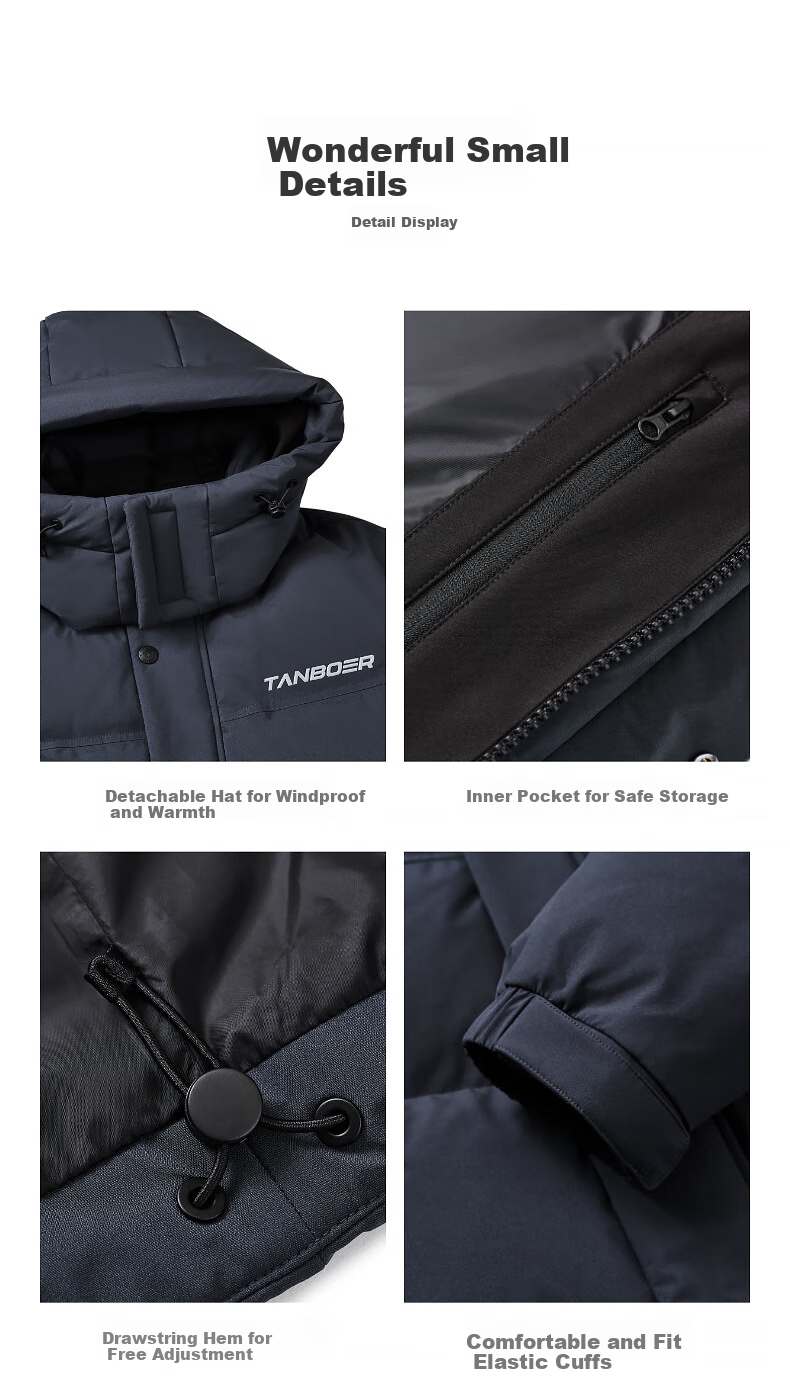 Tanboer Men's Short down Jacket, Fashionable Sports Style with Detachable Hood, Bread-Style down Coat 550335D New Aluminum Color 170 16