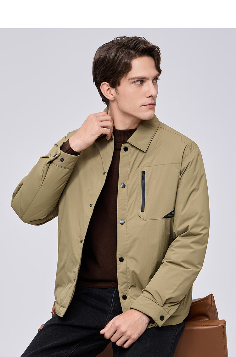 Dancing with Wolves [Heat Gathering Down] Trendy Workwear Lapel Jacket Lightweight Warm Men's Down Jacket 701 Khaki S 5