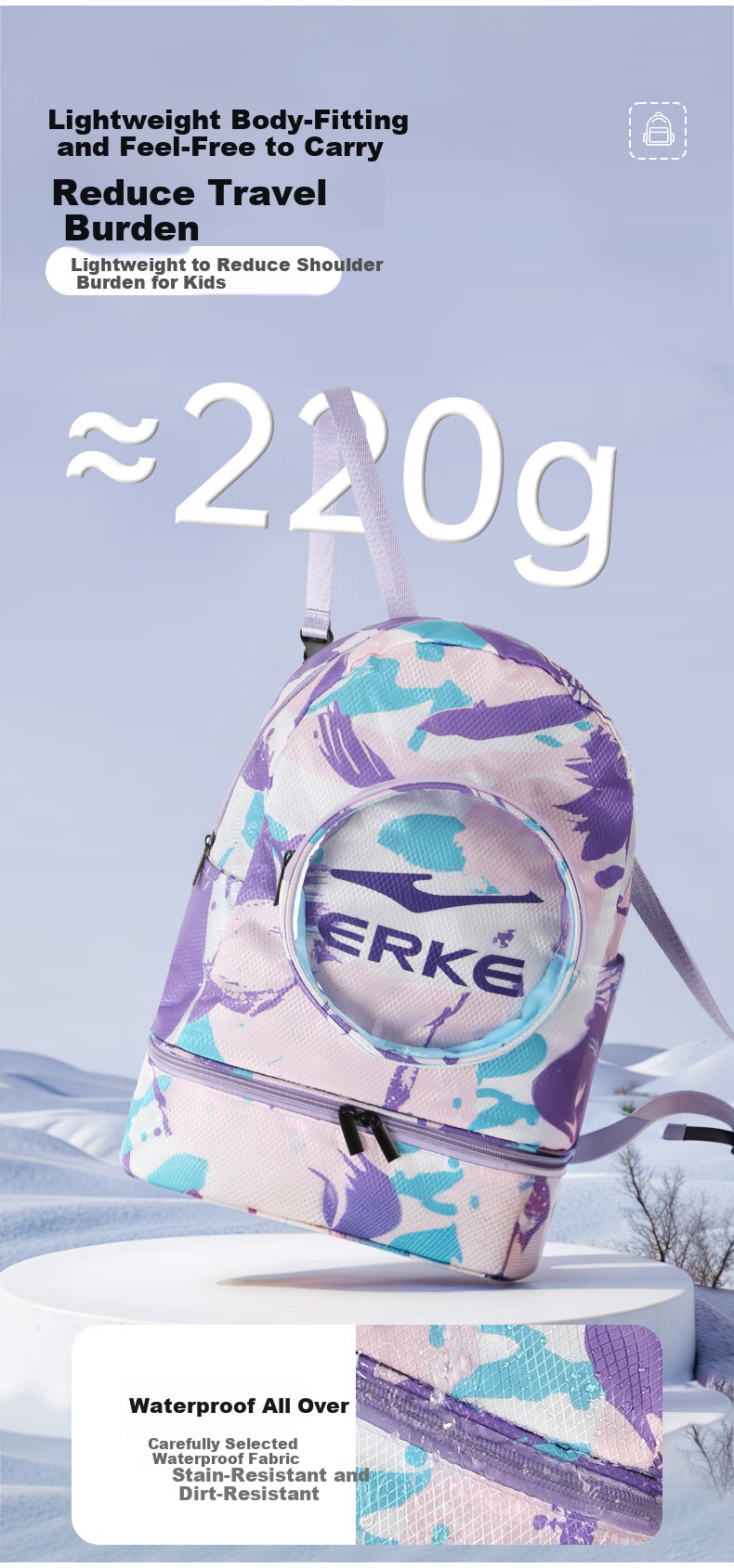 ERKE Children's Swim Bag with Wet And Dry Separation, Shoe Compartment, Waterproof Backpack for Boys And Girls, Universal Swimming Storage Bag 1