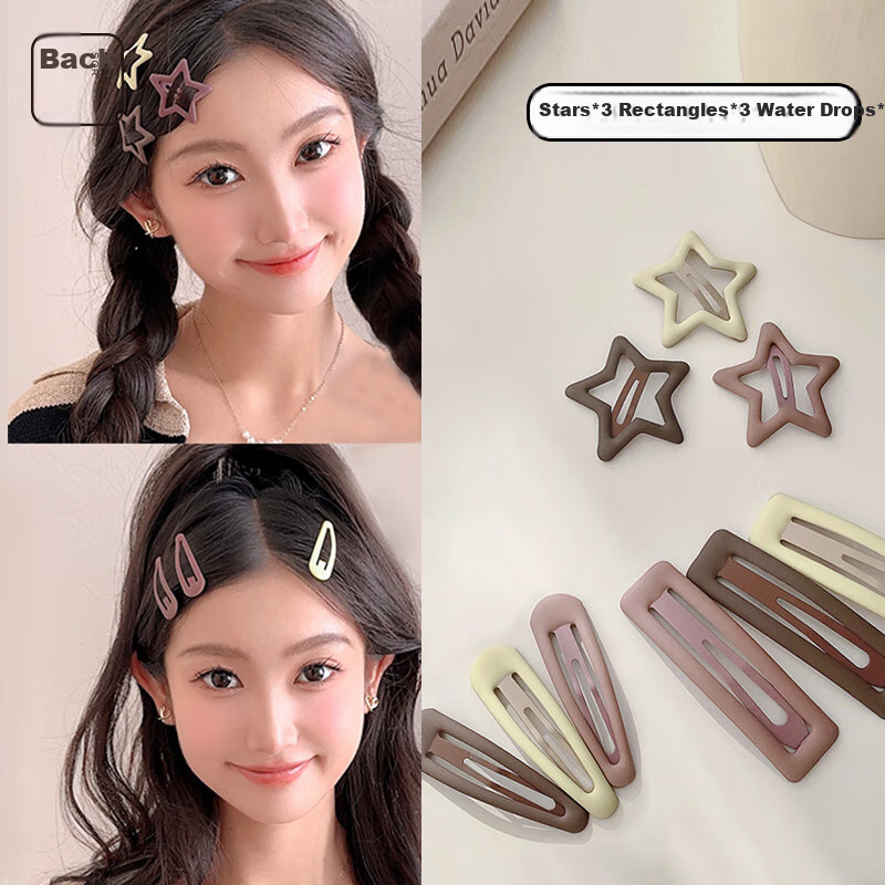 Chense Hair Clips for Women [9 Pieces], Straight Barrettes, Bangs Clips, Star-Shaped *3, Rectangular *3, Teardrop *3, 15 Pieces in Total