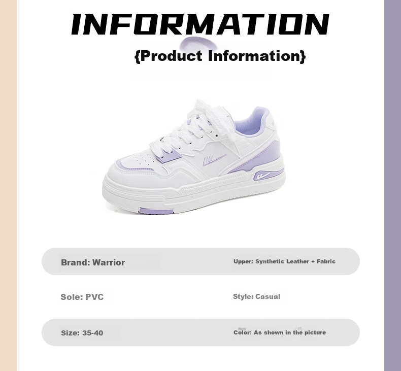 Huili Women's Shoes, White Sneakers, Trendy And Versatile Casual Shoes, Stylish Footwear for Women, 2662L White And Purple, Size 35 2