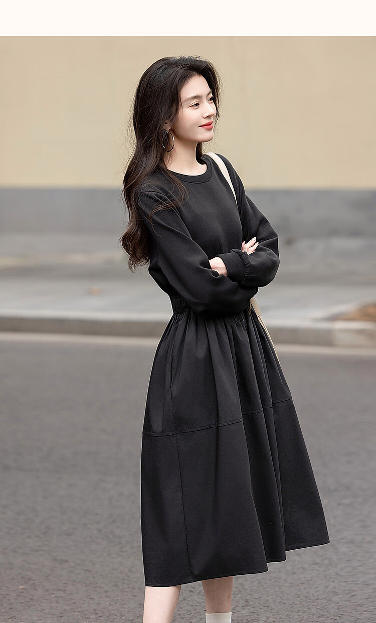 Demana [Spade Contract] Spring 280G Air Layer Elastic Waist Ruched Patchwork Relaxed Fit Women's Dress 7