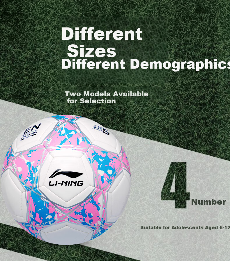 Li-Ning Soccer Ball Size 4 for Children, Elementary School Students' Competition Training, Youth Standard Student-Specific Non-Slip Material Gift, Size Four 10
