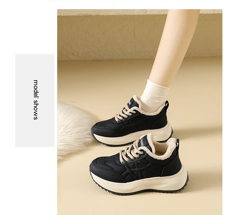 CARTELO Women's Winter Fleece-Lined Dad Sneakers Warm Boots Casual Sports Cotton Shoes 1660 Black Size 37 17